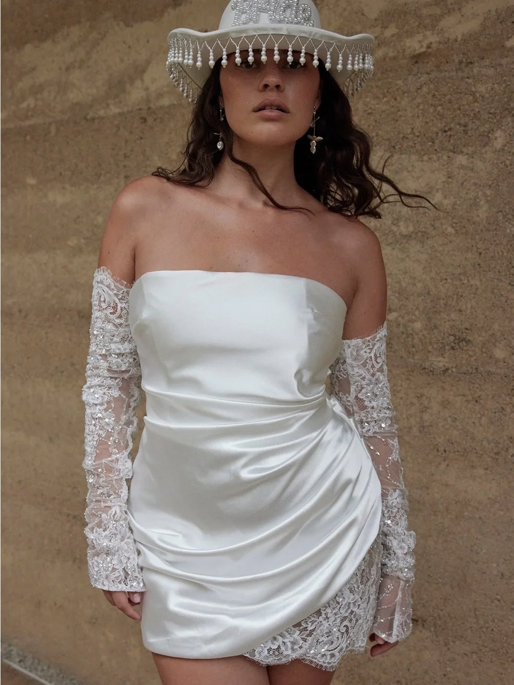 Grace Loves Lace Ivory Beaded Lace Bridal Opera Gloves